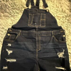 Women’s Distressed Overall Shorts